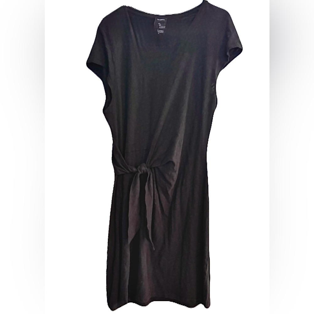 Talbots Casual 100% Cotton Black Dress with side tie. Excellent Condition. SZ XL